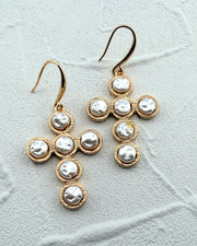Luminous Pearl Cross Earrings