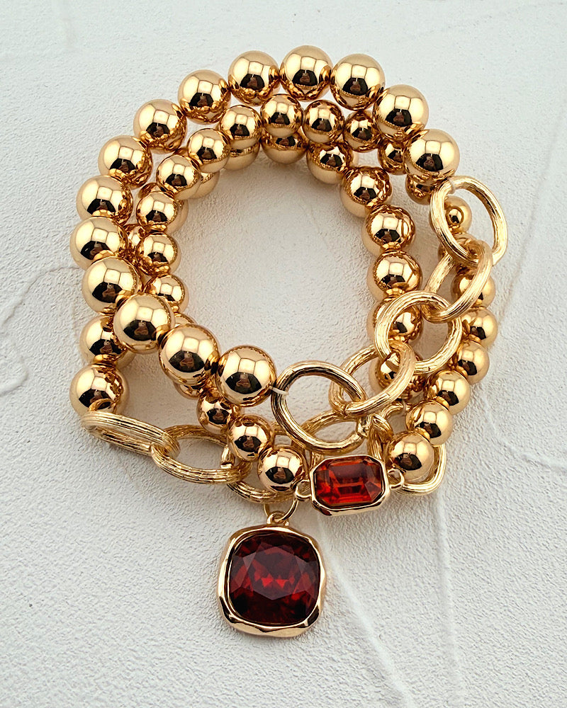 Girl On Fire Ruby 3pc Bracelet Stack