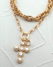 Luminous Pearl Cross Necklace