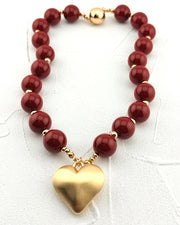 Heart Of Gold Maroon Necklace