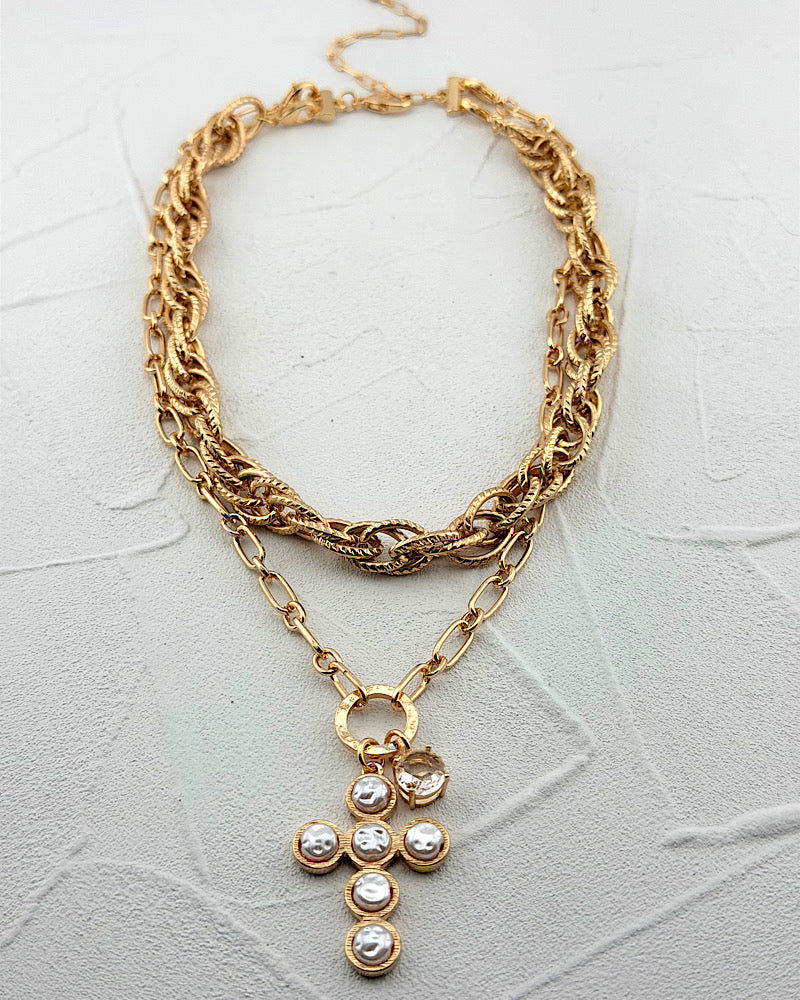 Luminous Pearl Cross Necklace