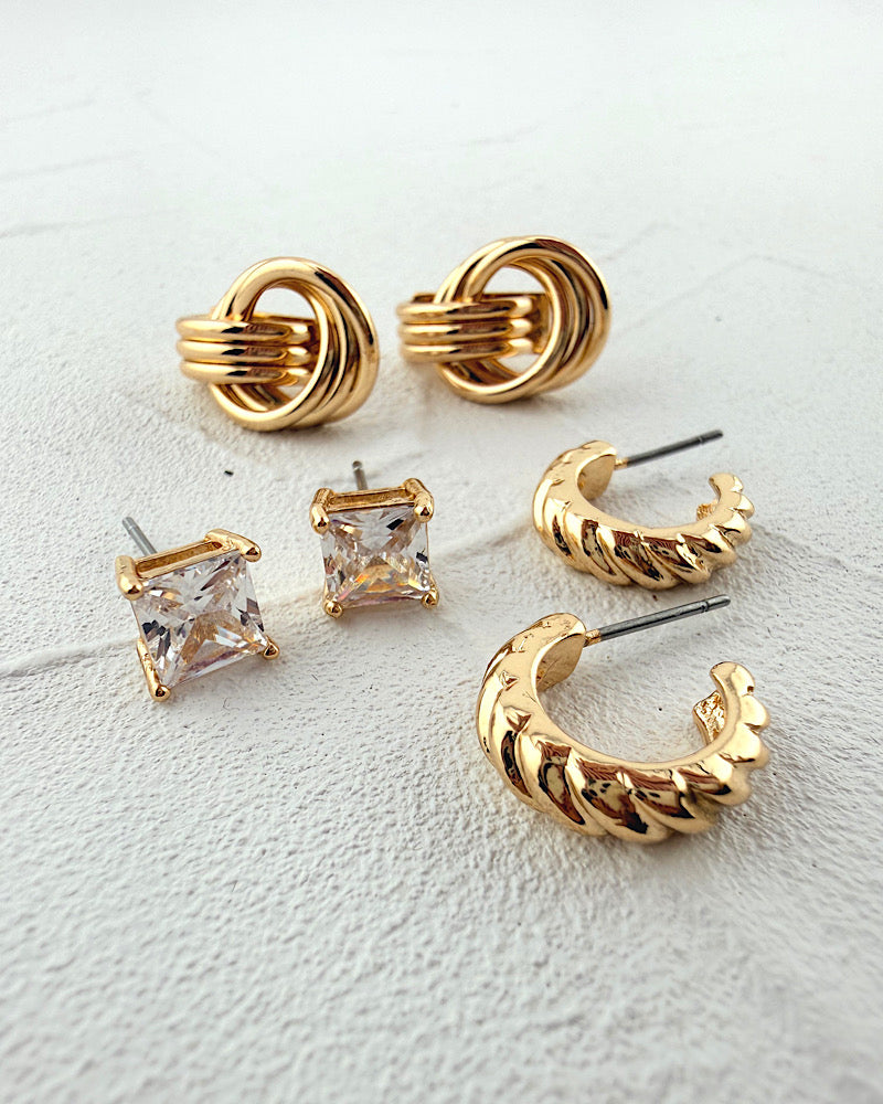 Center Stage Gold Earring Trio