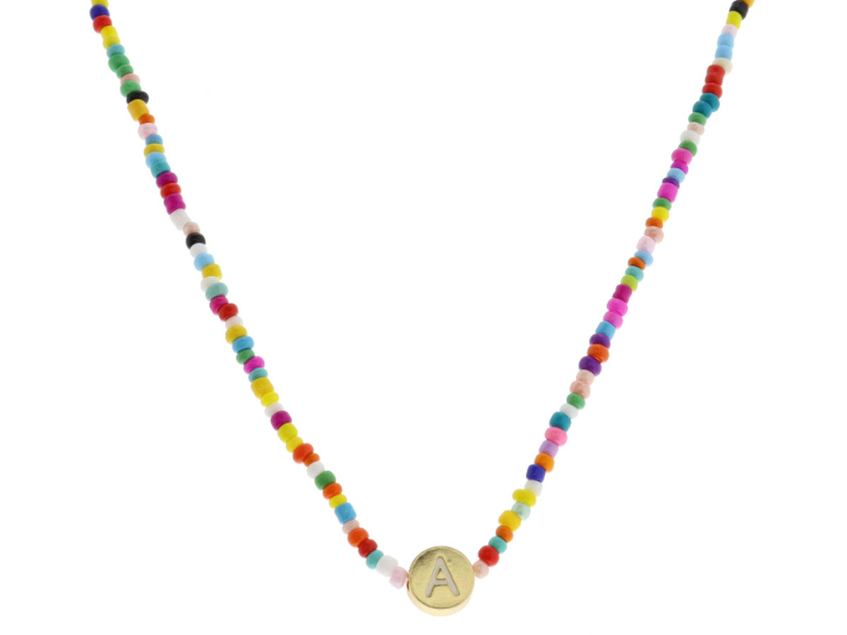 Kids Rainbow Beaded Initial Necklace