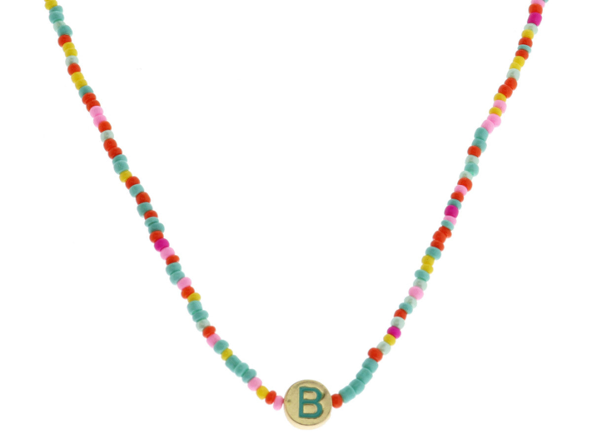 Kids Rainbow Beaded Initial Necklace