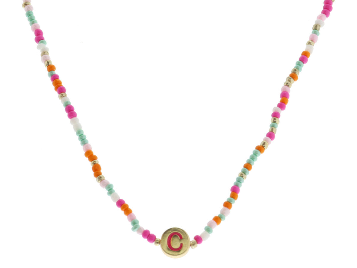 Kids Rainbow Beaded Initial Necklace