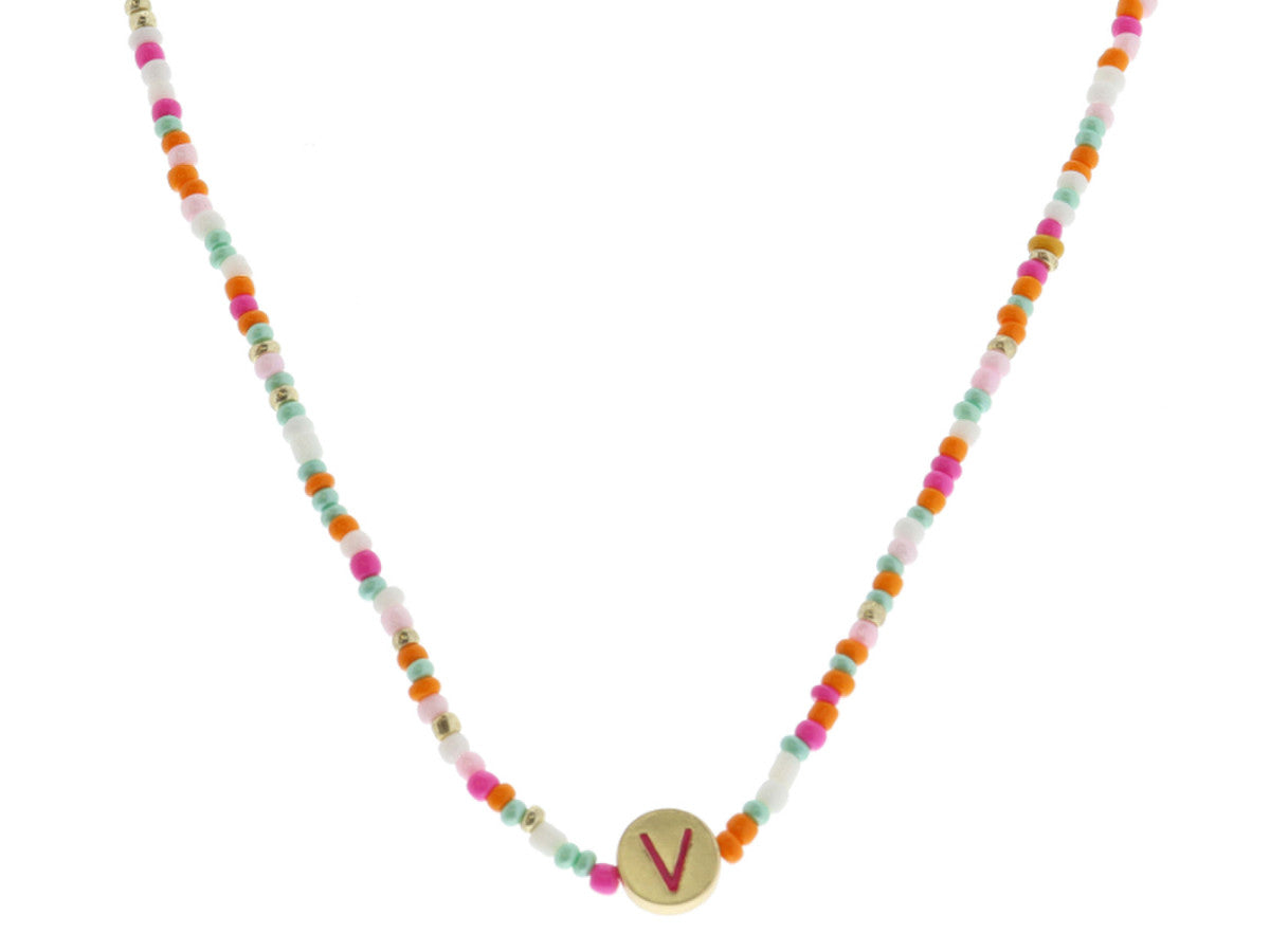 Kids Rainbow Beaded Initial Necklace