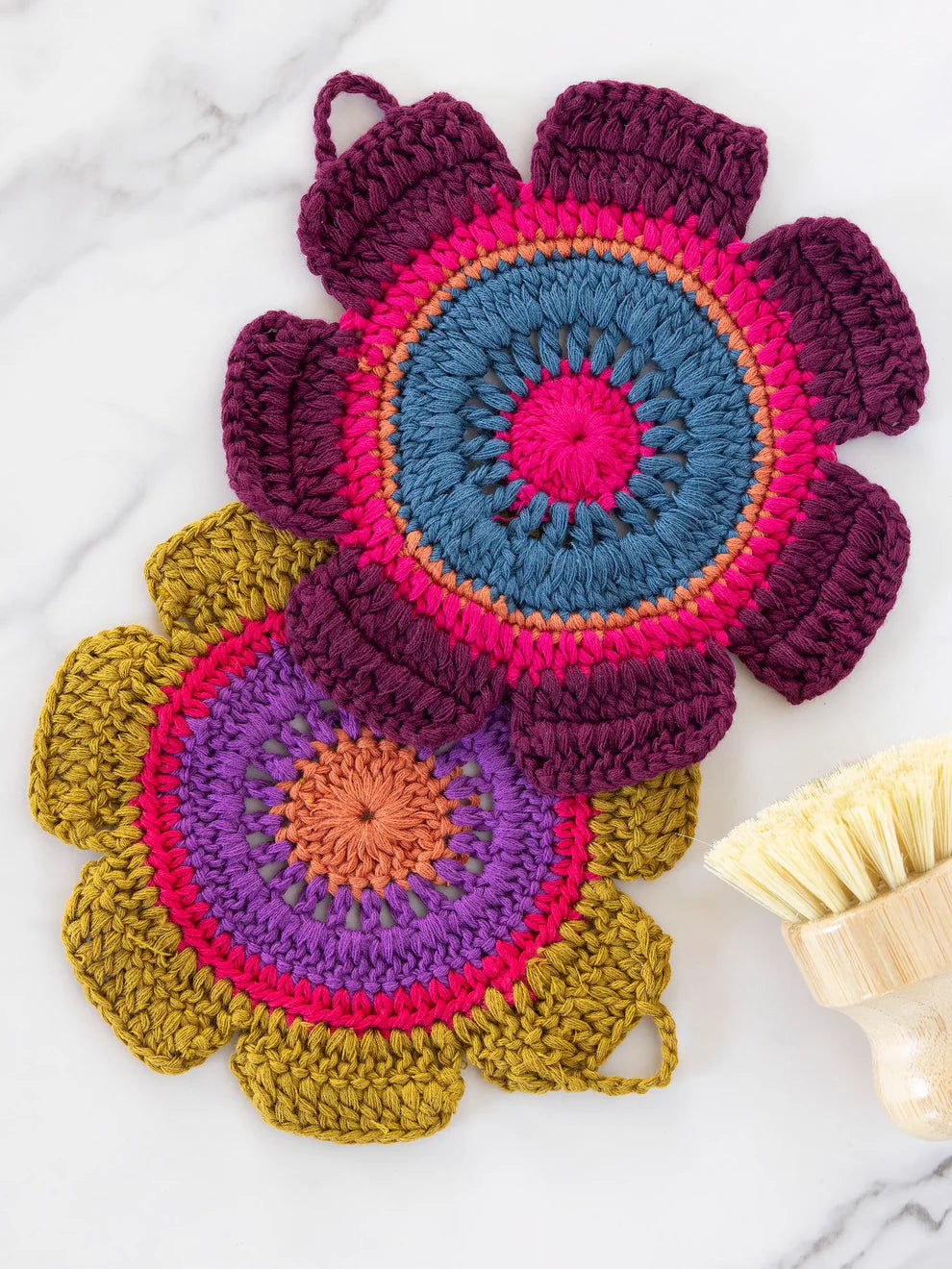 2pc Daisy Crochet Trivets