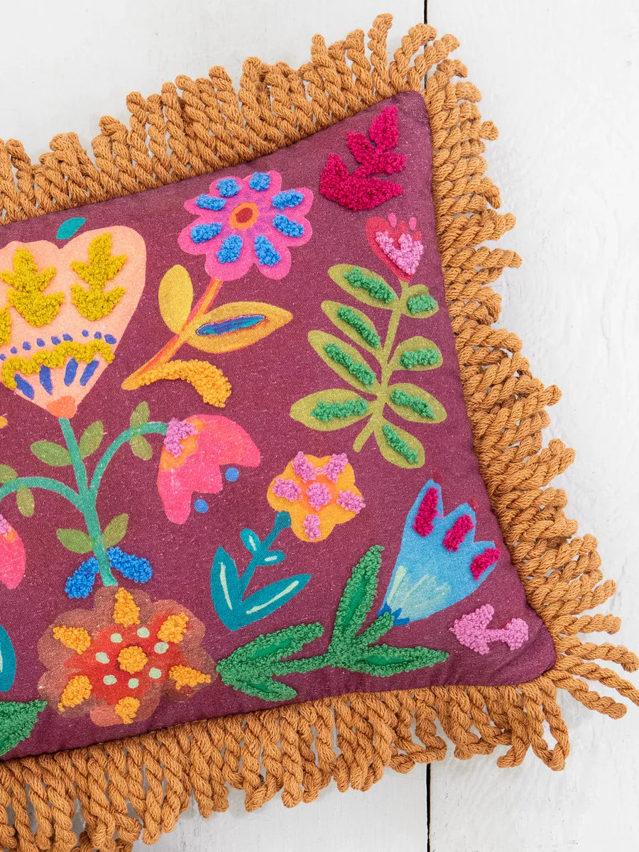 Mauve Floral Fringed Pillow