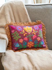 Mauve Floral Fringed Pillow