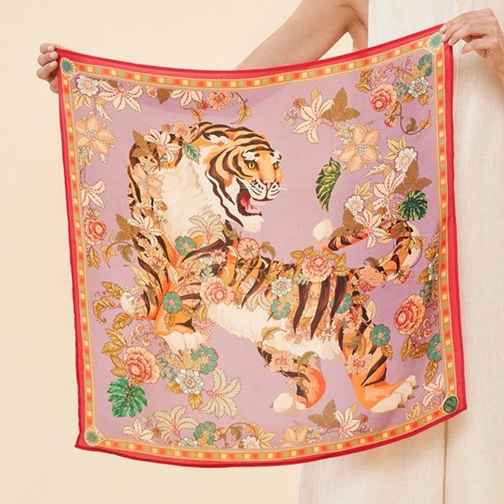 Prancing Tiger Square Silk Scarf