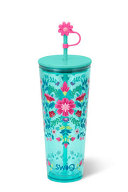 Floral Azul Plastic Tumbler 24oz