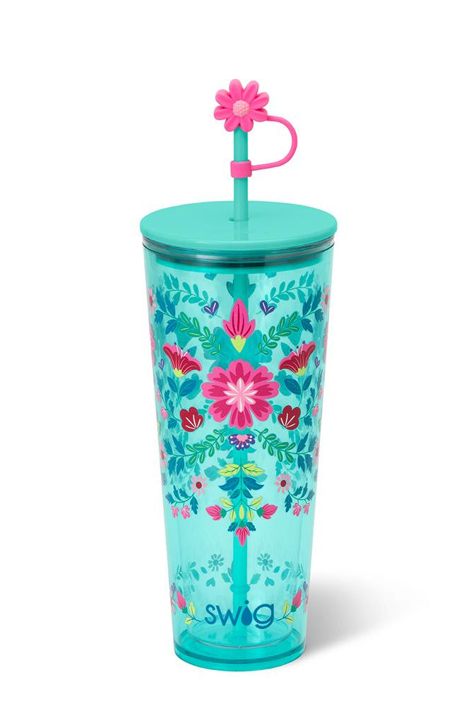 Floral Azul Plastic Tumbler 24oz