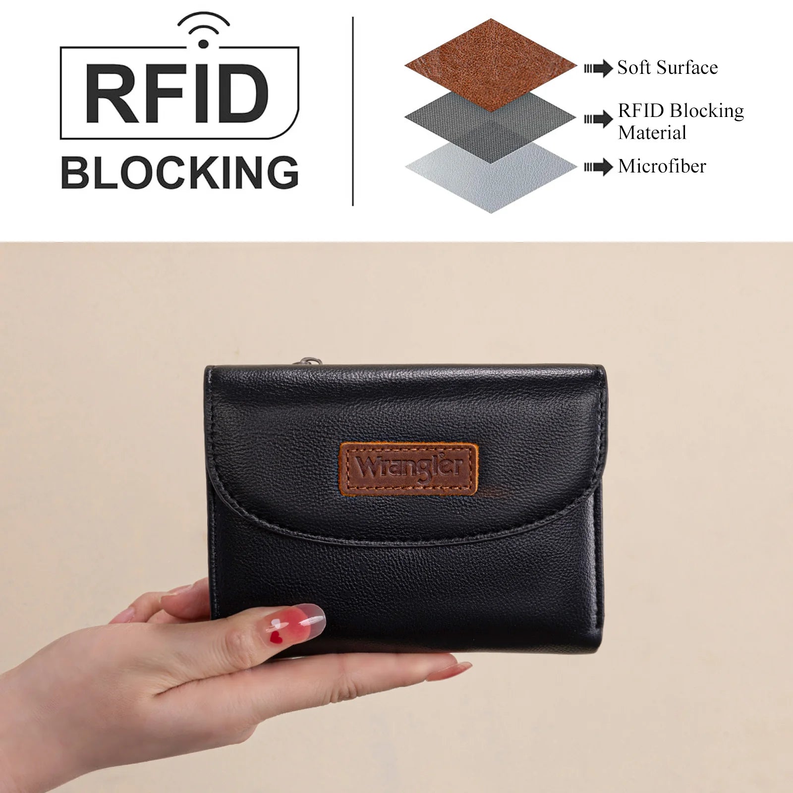 Wrangler Black Tri-Fold Wallet