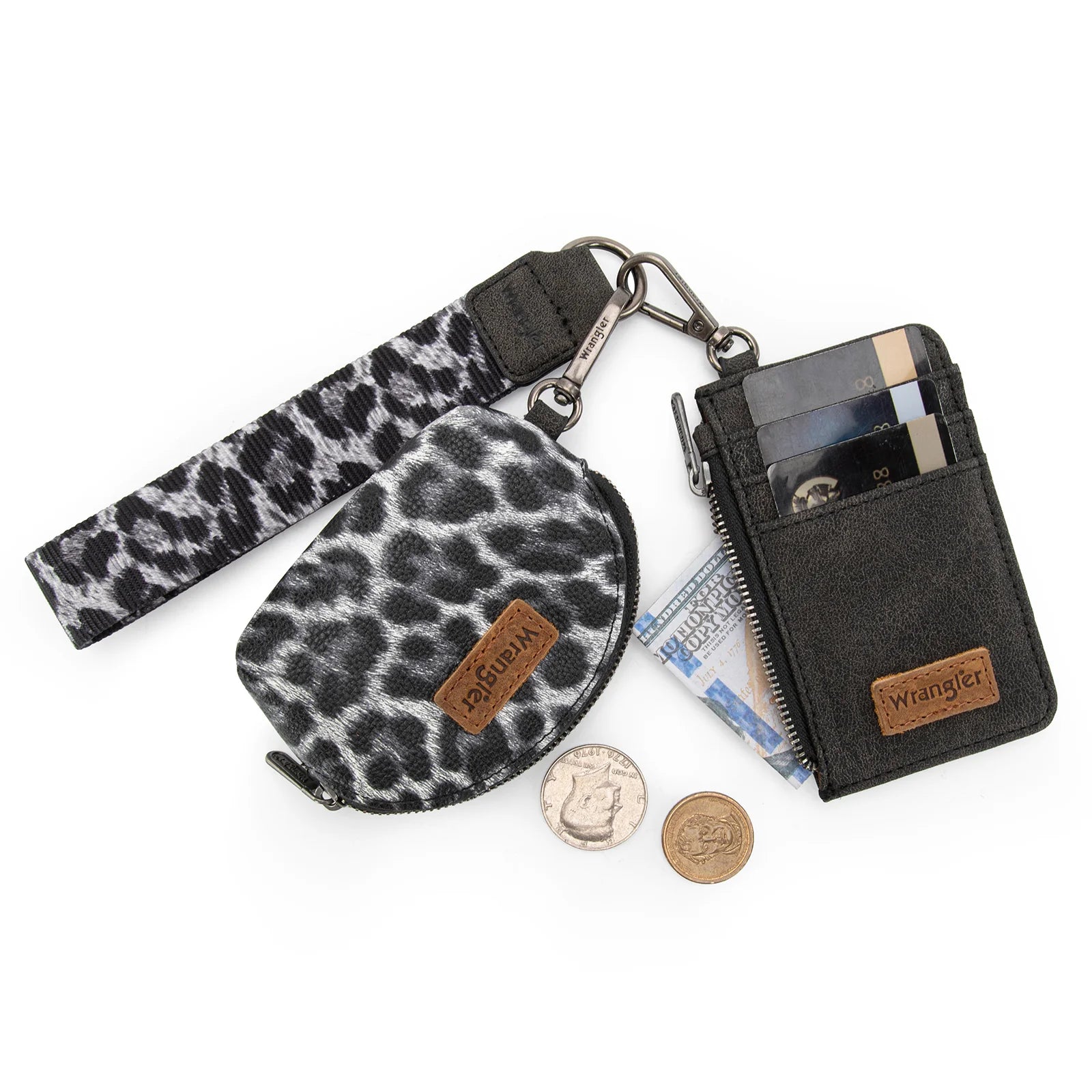 Wrangler Black Leopard Dual Pouch Wristlet