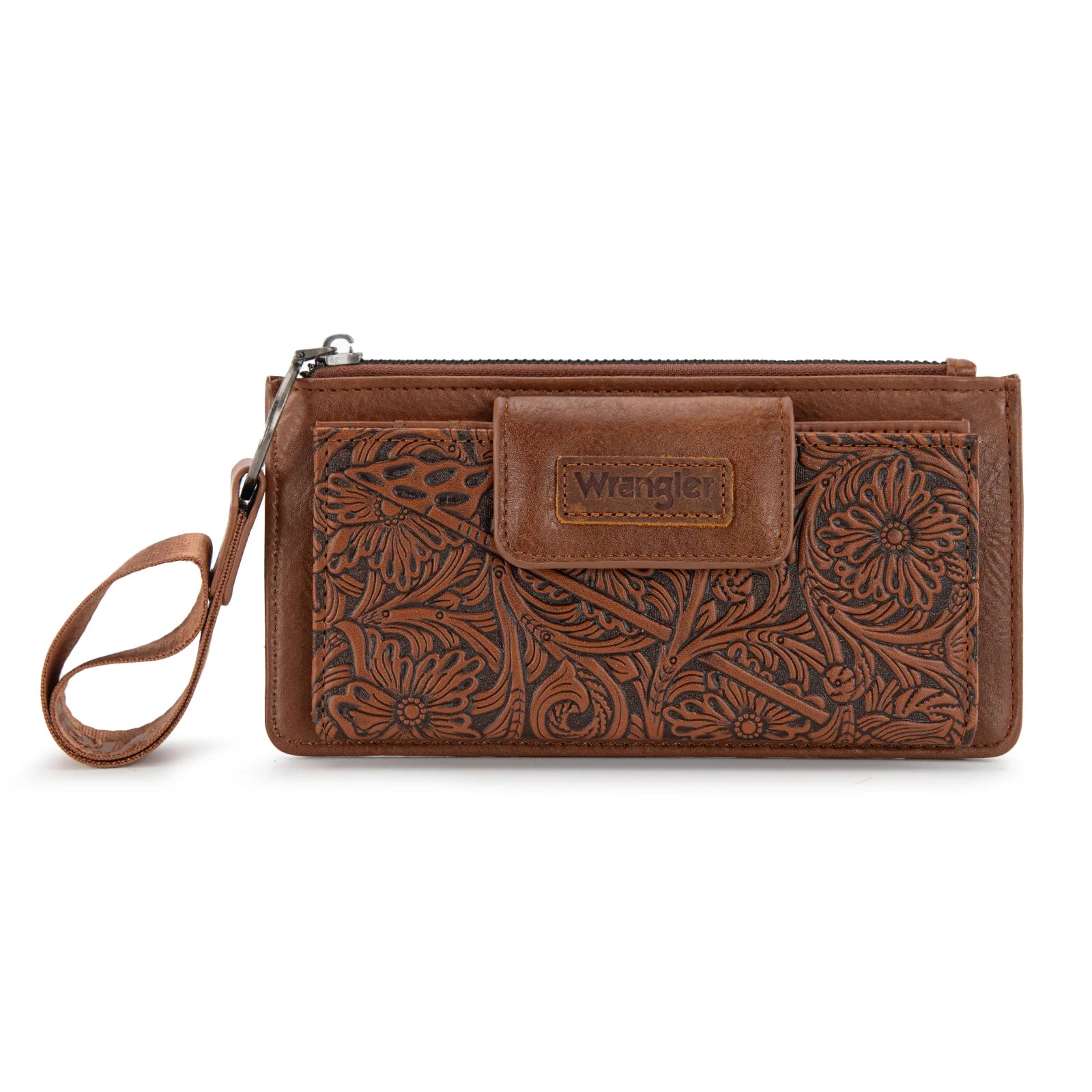 Wrangler Brown Tooled Wristlet