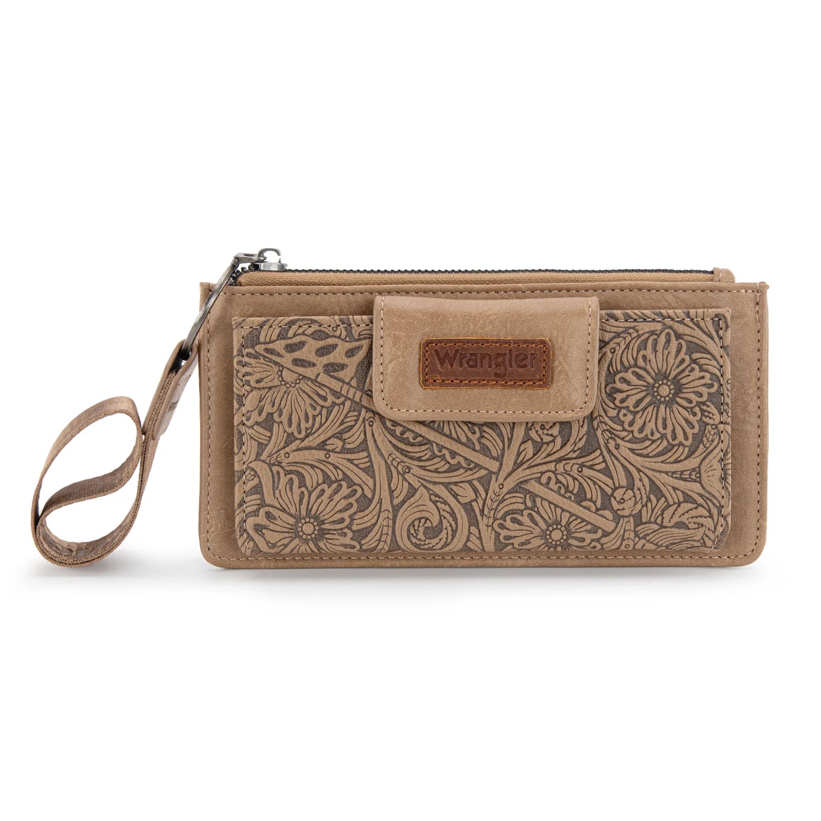 Wrangler Khaki Tooled Wristlet