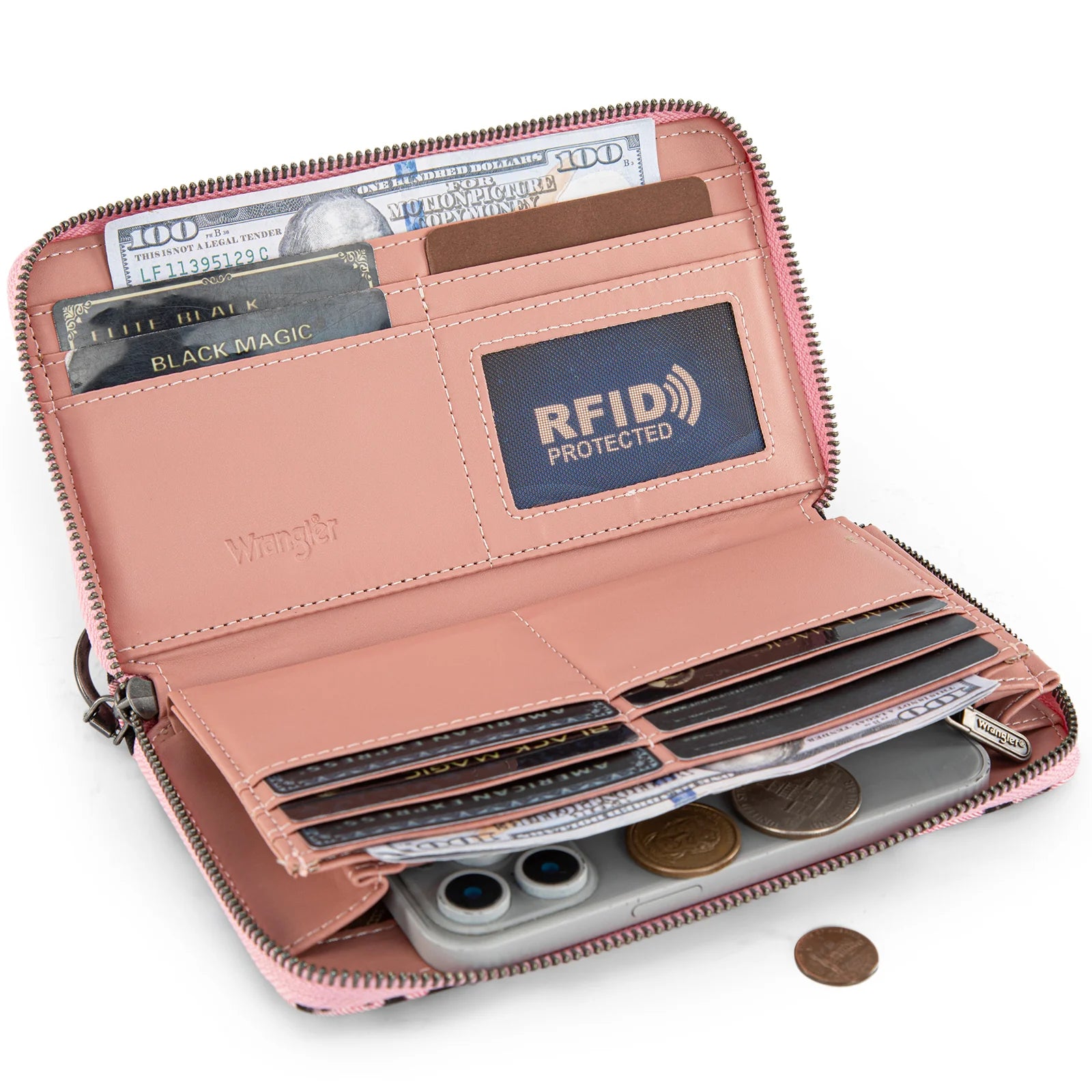 Wrangler Pink Leopard Wristlet Wallet