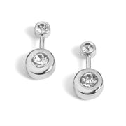 Silver Two Circle Drop Stud Earrings