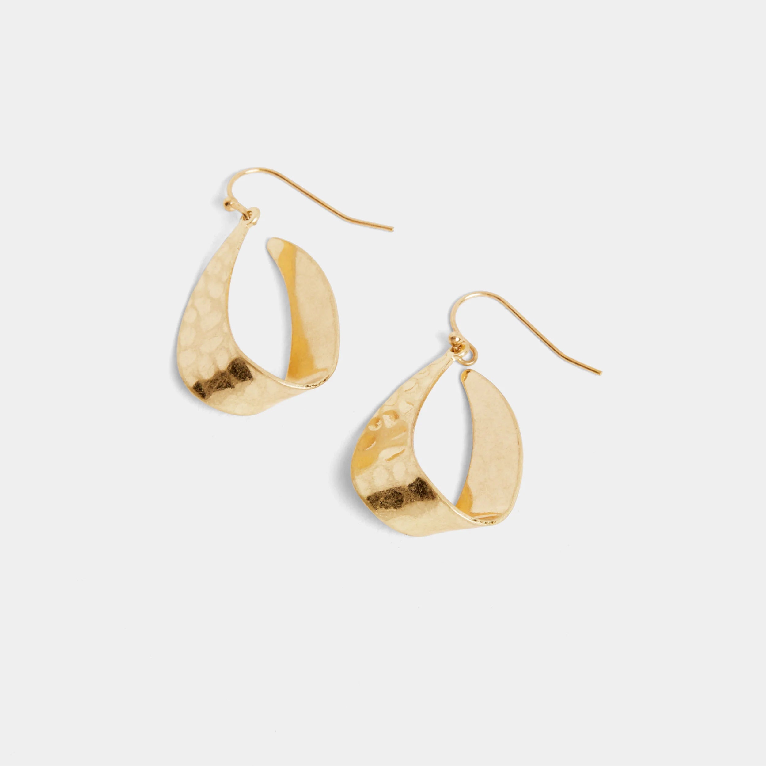 Gold Flat Hammered Teardrop Earring