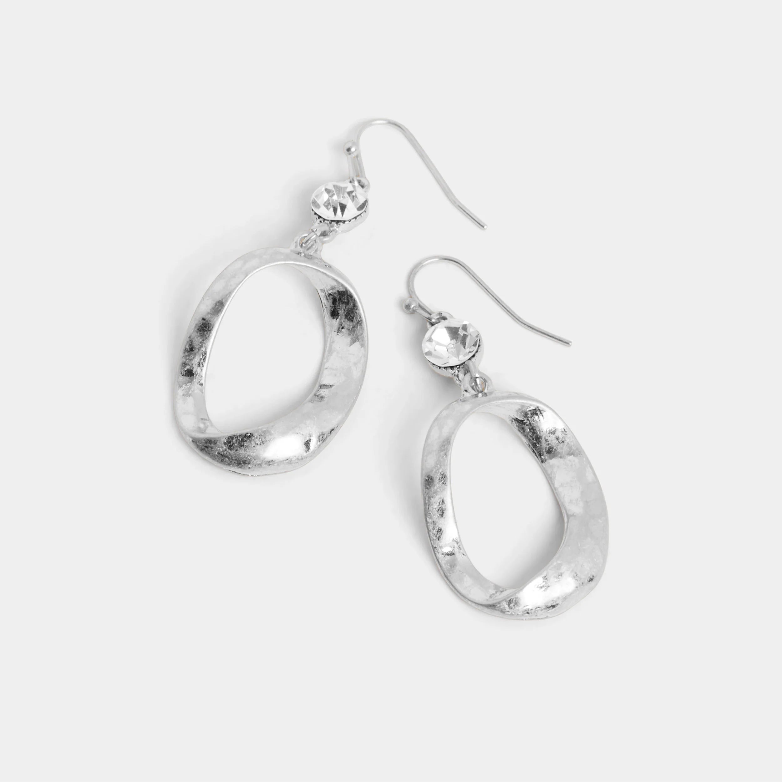 Silver Hammered Twisted Oval Earrings