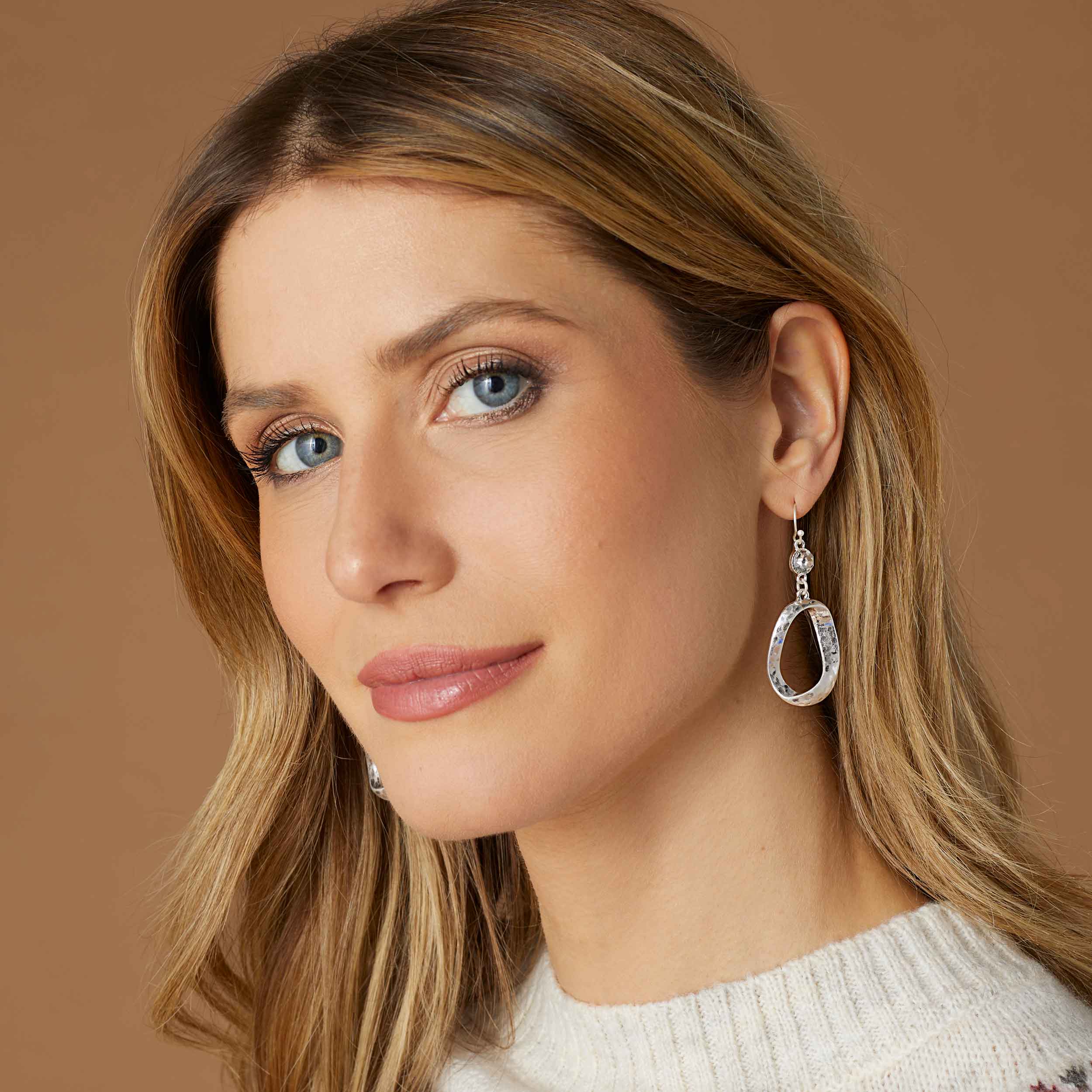 Silver Hammered Twisted Oval Earrings