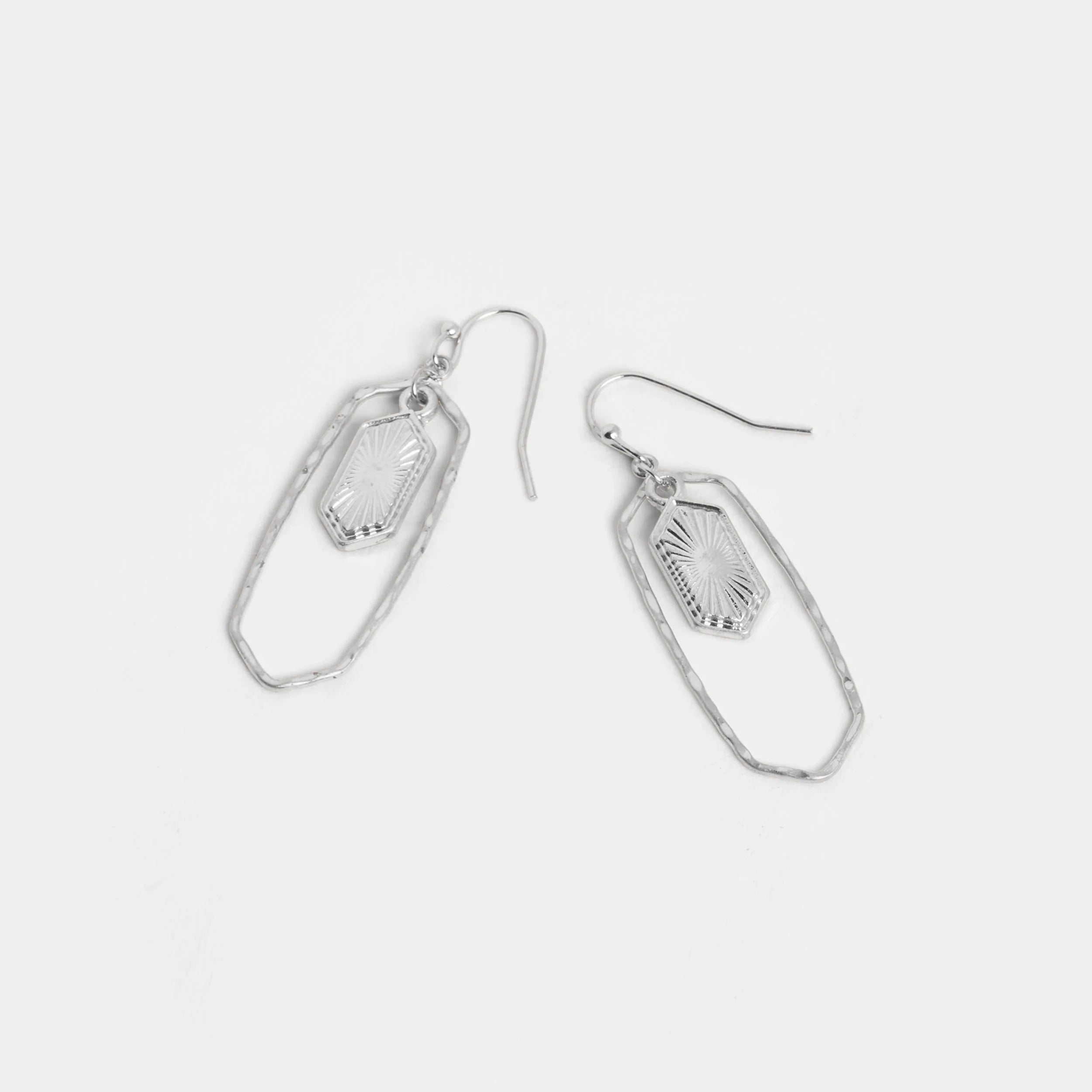 Silver Hammered Frame Dangle Earrings