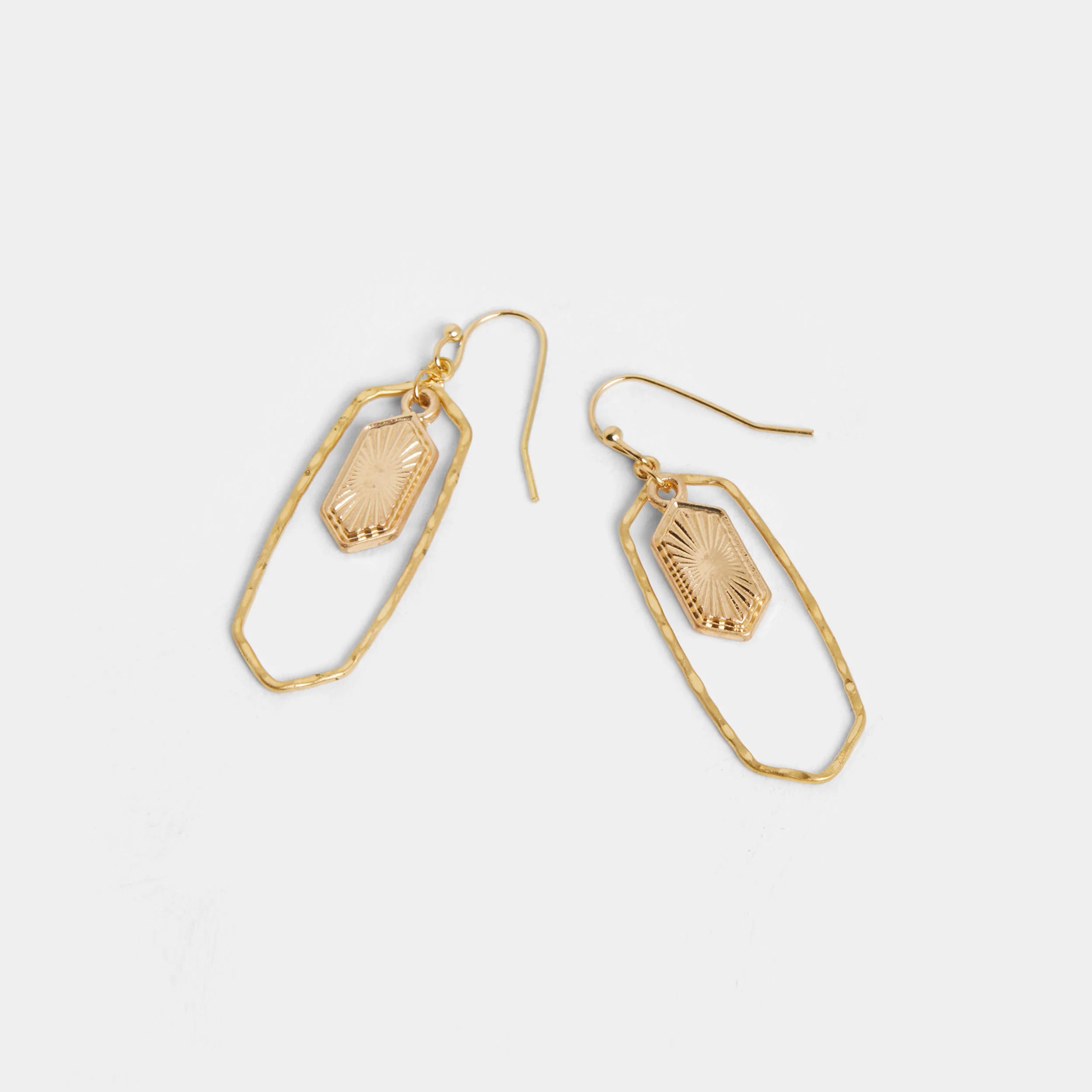 Gold Hammered Frame Dangle Earrings