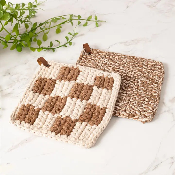 Brown and Cream Knitted Pot Holder