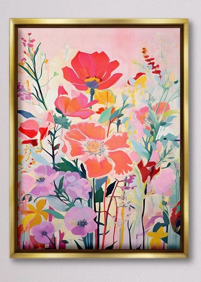 Pink Contemporary Flowers Framed Art