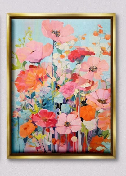 Blue Contemporary Flowers Framed Art