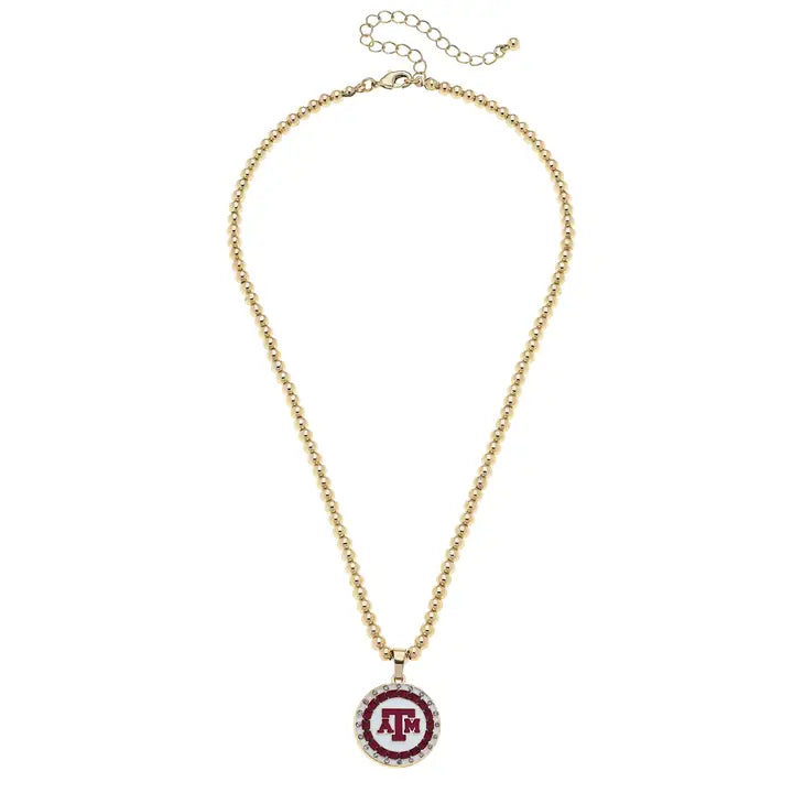 Texas A&M Pave Button Necklace