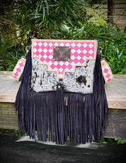 Checkmate Pink Fringe Upcycled Crossbody