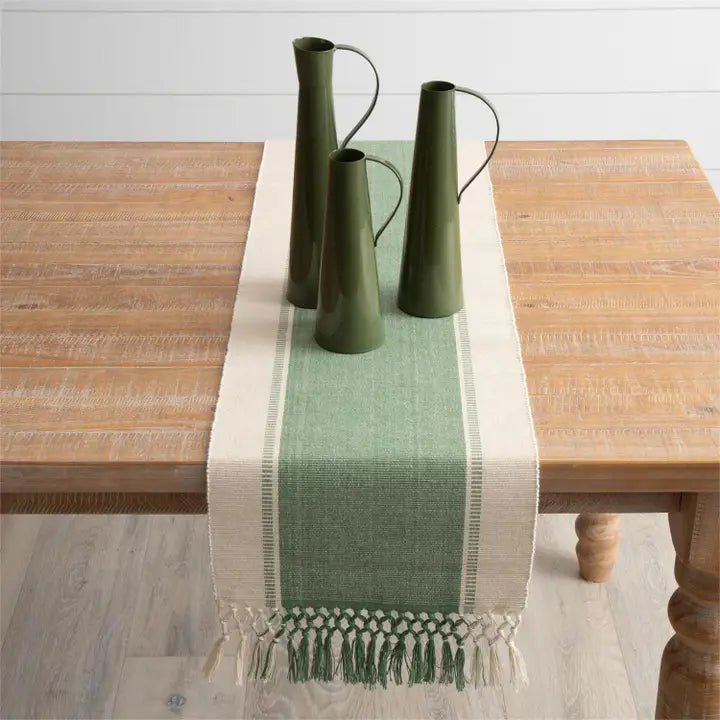 Woven Green and Natural Table Runner