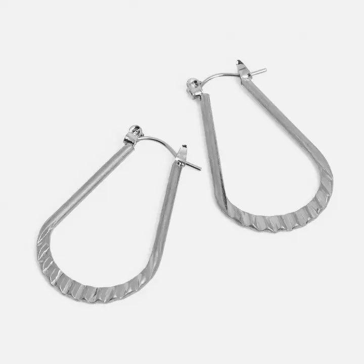 Silver Crinkle Teardrop Hoops
