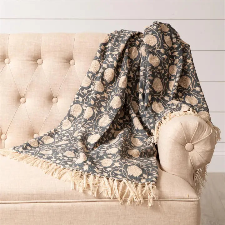 Navy Floral Throw