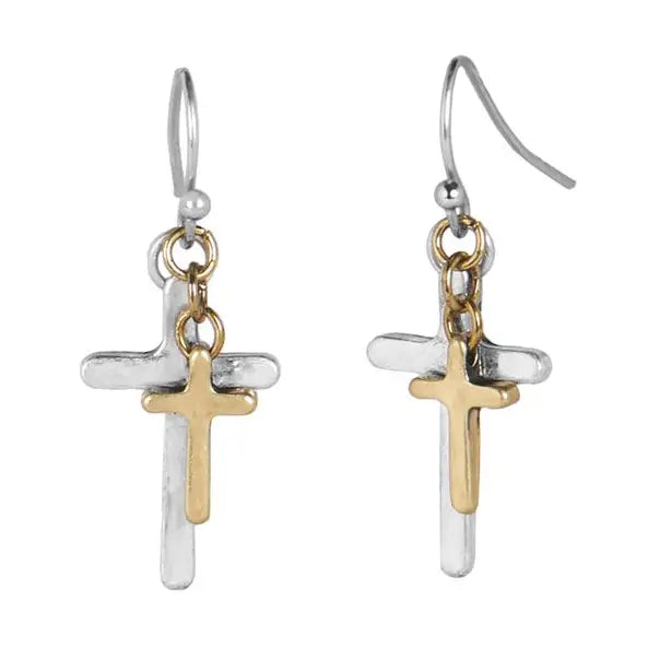 Mixed Metal Cross Earrings