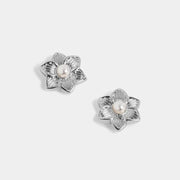 Pearl Center Flower Earrings Silver