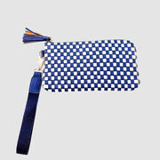 Emma Navy Check Wristlet Clutch