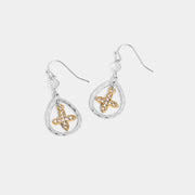 Two Tone Teardrop Cross Earrings