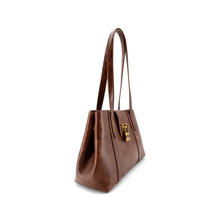 Fiora Signature Lock Handbag - Brown