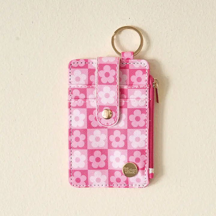 Flower Check Hot Pink Keychain Wallet