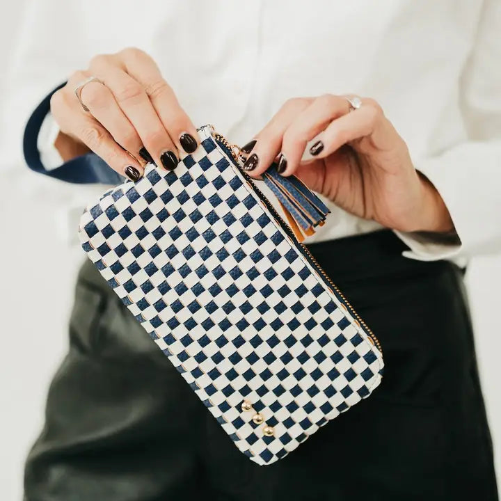 Emma Navy Check Wristlet