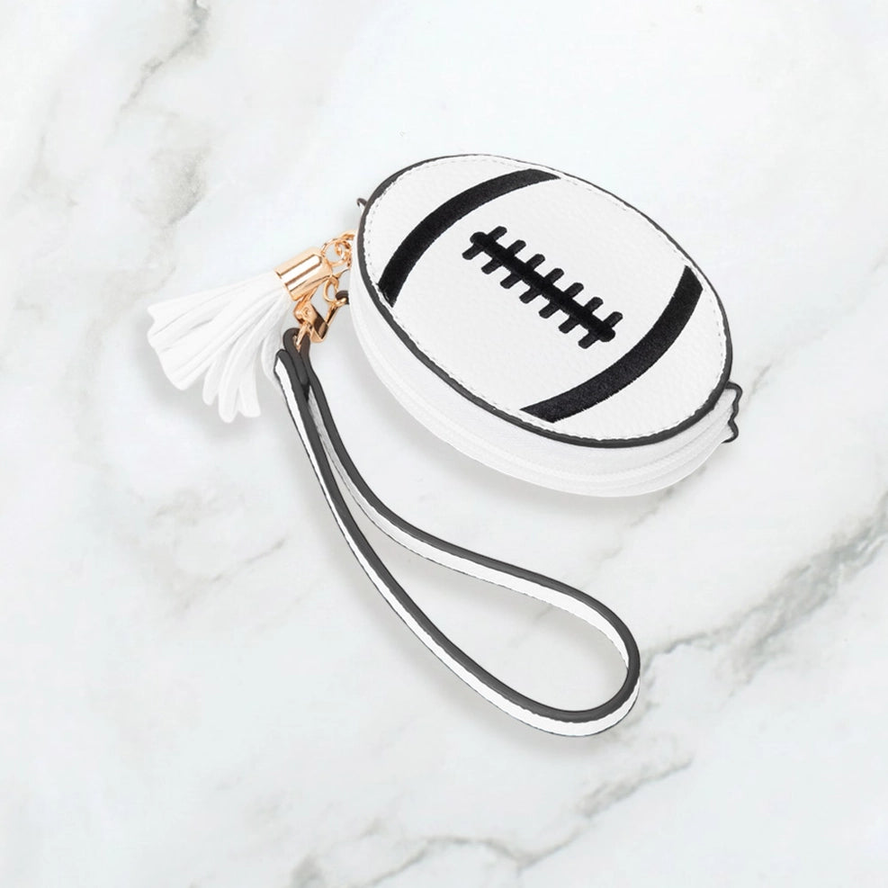 Football Zip Wristlet - White