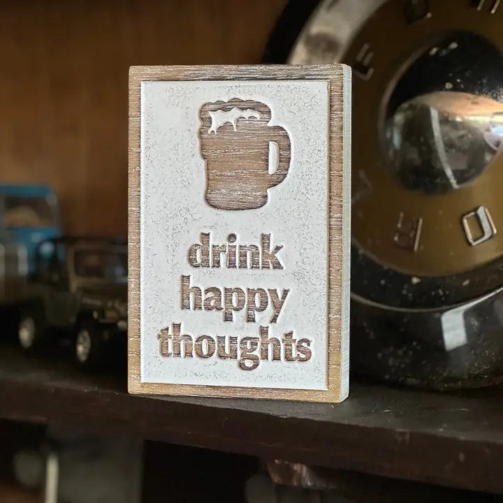 Happy Thoughts Carved Block