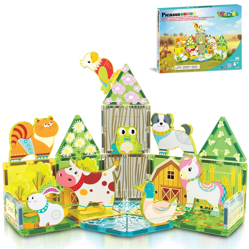 26pc Magnetic Tile Farm Theme Toy Set