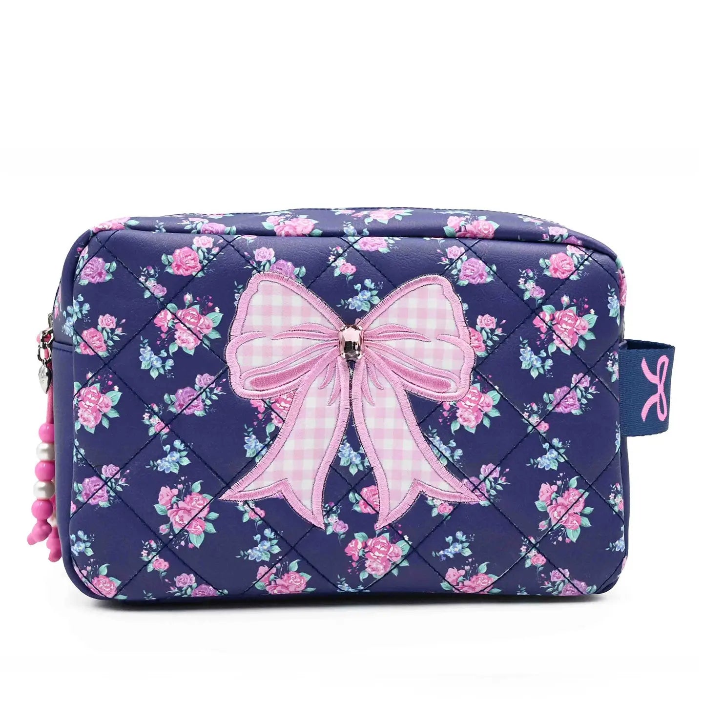Navy Flowers & Bow Pouch