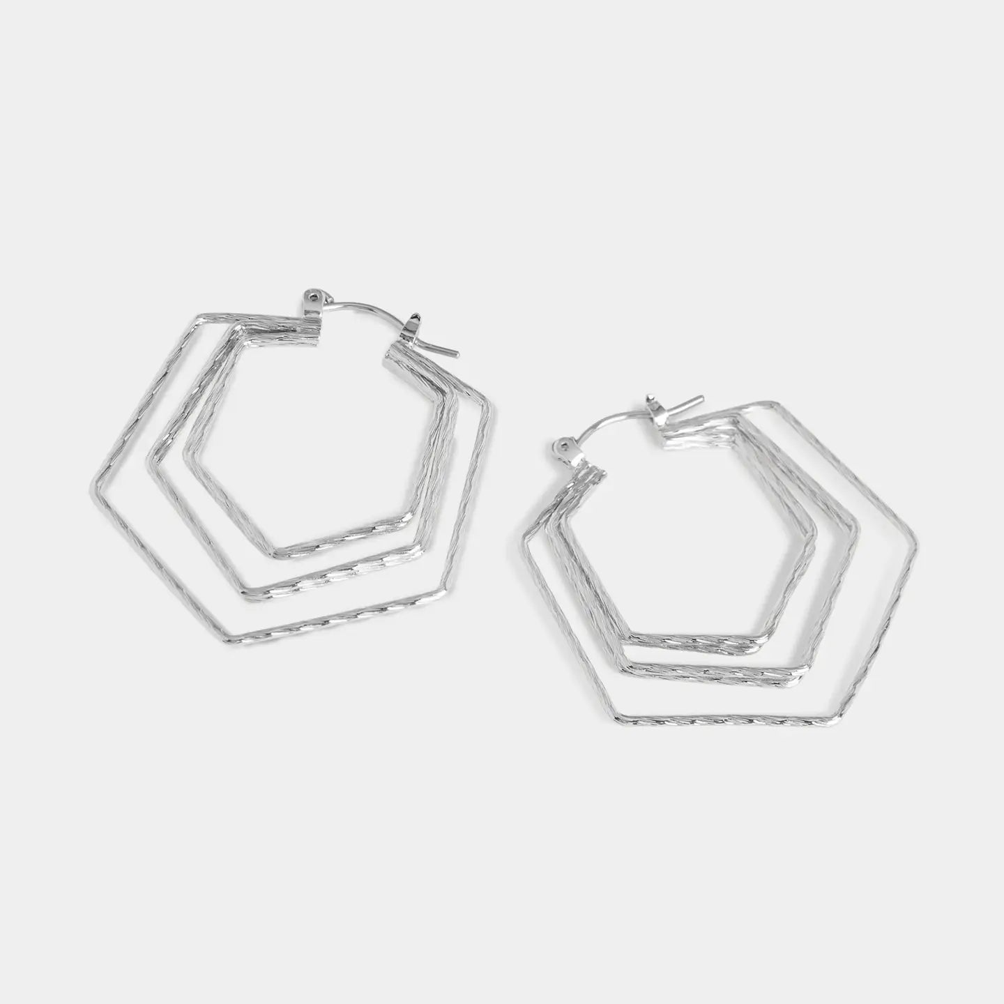 Silver Hexagon Hoops