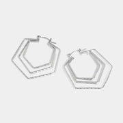 Silver Hexagon Hoops