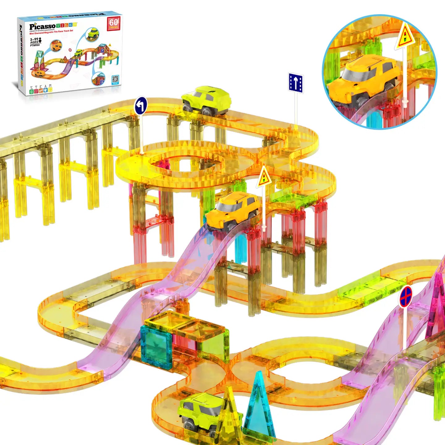 60pc Magnet Tile LED Race Track Set