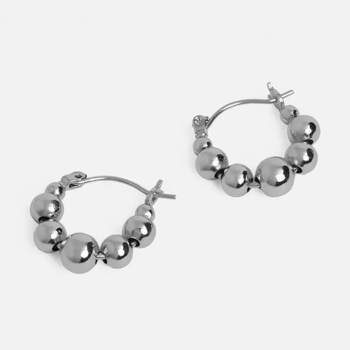 Silver Beaded Huggie Hoops